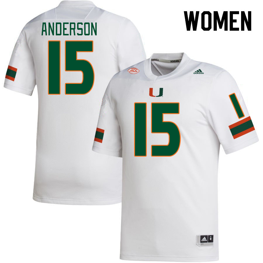 Women #15 Judd Anderson Miami Hurricanes College Football Jerseys Stitched-White